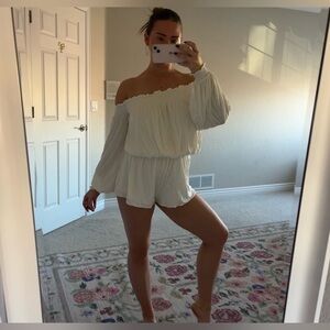Lovers + Friends Cream Ruffle Romper